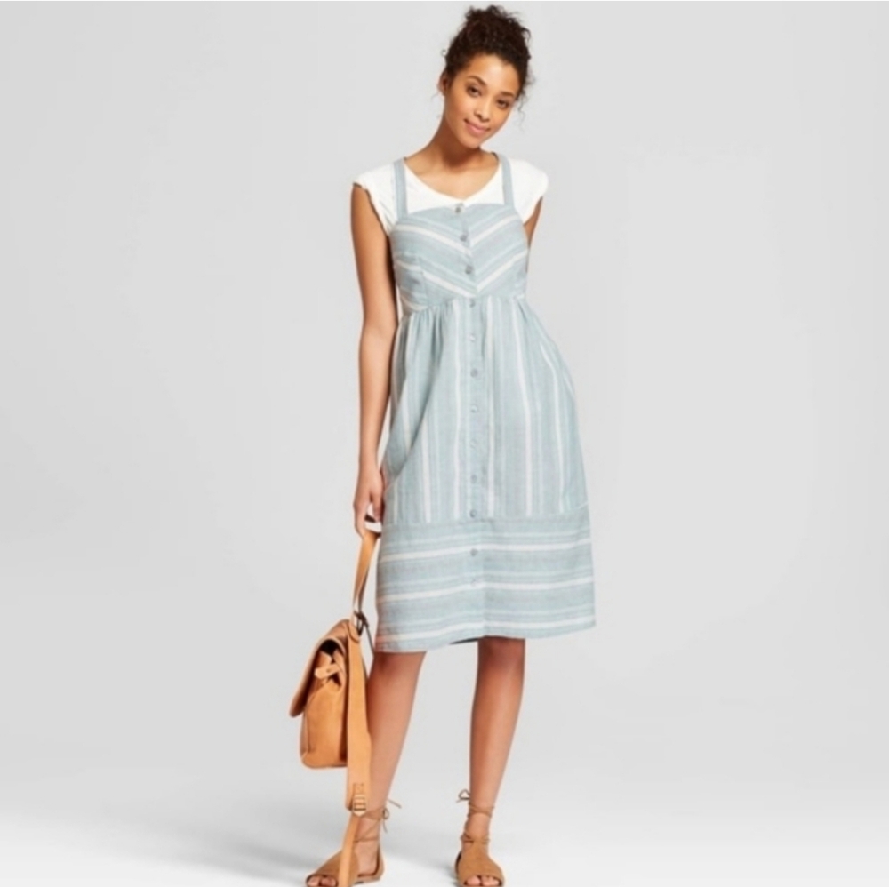 Universal Thread Striped Blue Sleeveless Button Front Dress Size Large